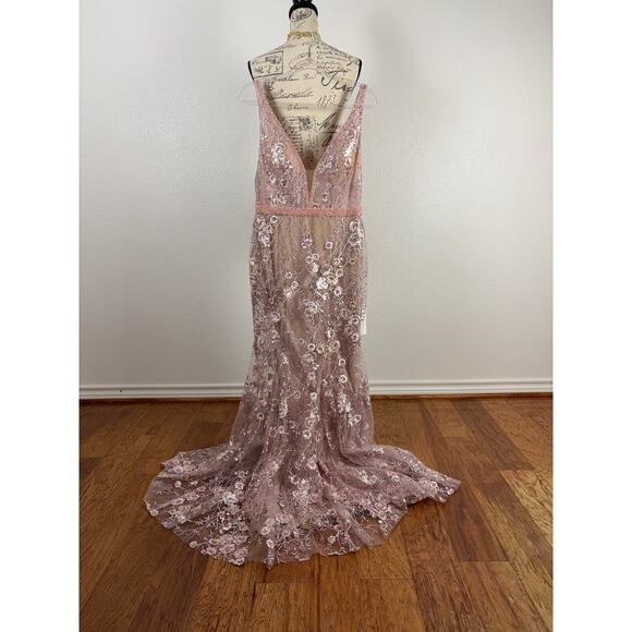 B58 Mac Duggal Gown Womens 8 Floral Mermaid Plunge Neck Garden Feminine Wedding - Picture 2 of 7